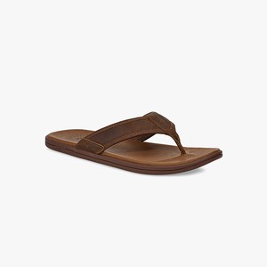 Ugg Seaside Leather Men Slippers Brown (6054MOFUC)